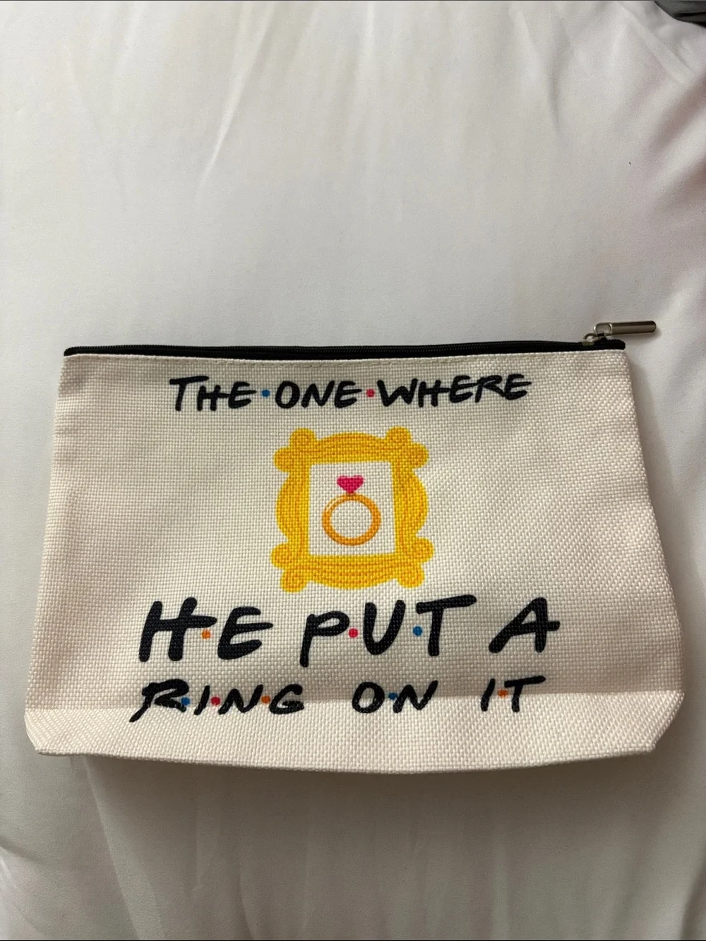 FRIENDS Canvas Zipper Pouch Cream with Yellow and Black Accents